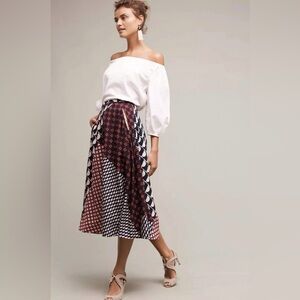 Anthropologie HD in Paris Marilyn Dot Midi Skirt Blue Pink White A Line Abstract